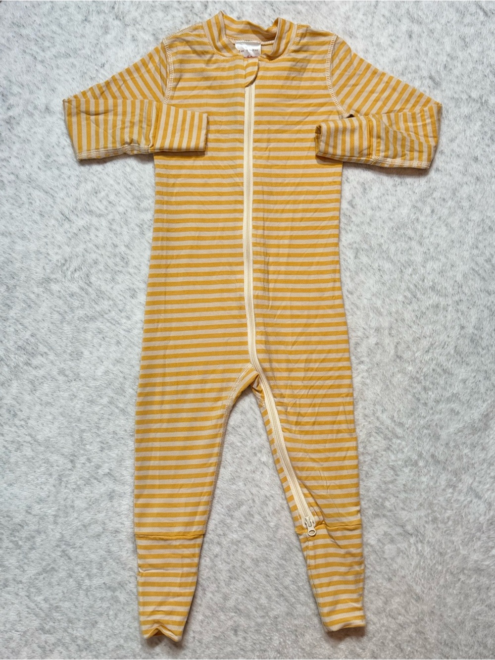 Hanna Andersson Mustard Stripe Zip Sleeper 12-18M Baby TENCEL Convertible